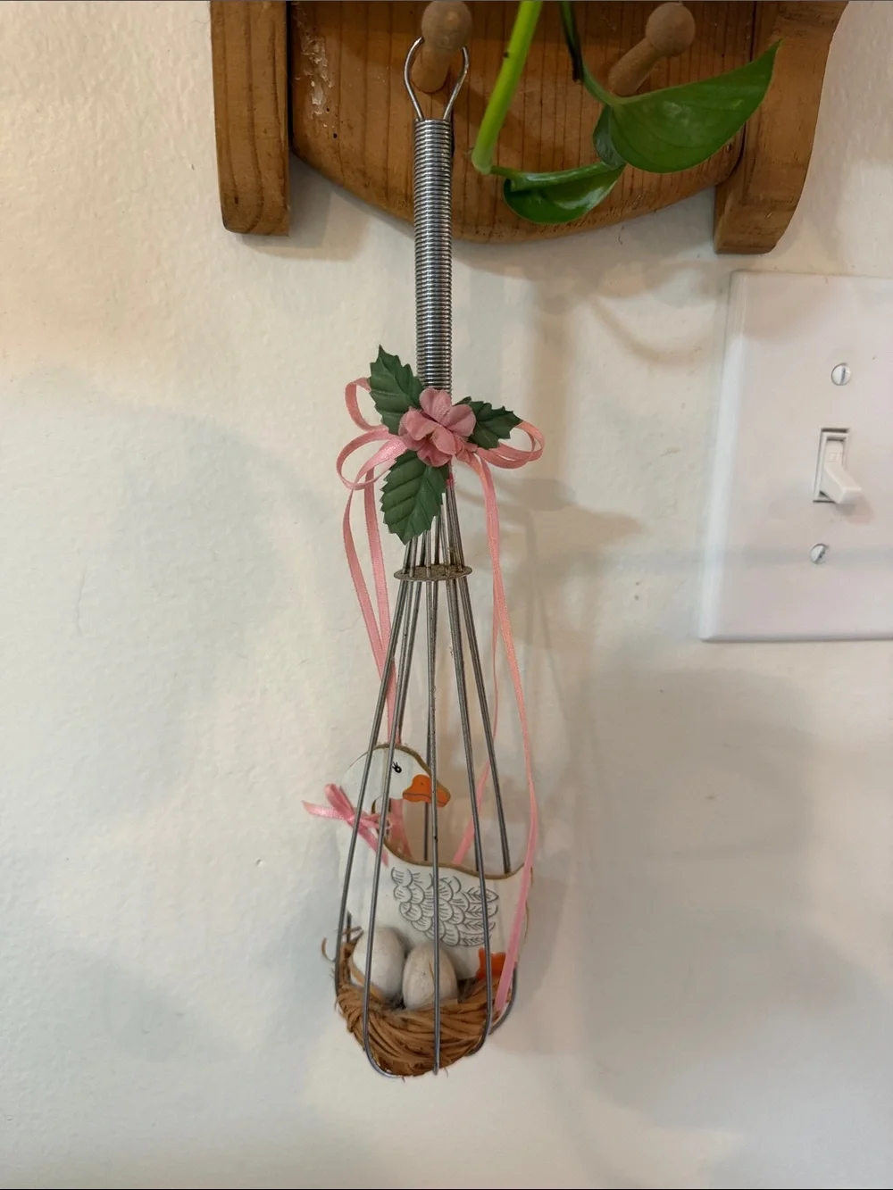 Pink Ribbon Nesting Duck Hanging Wall Decor